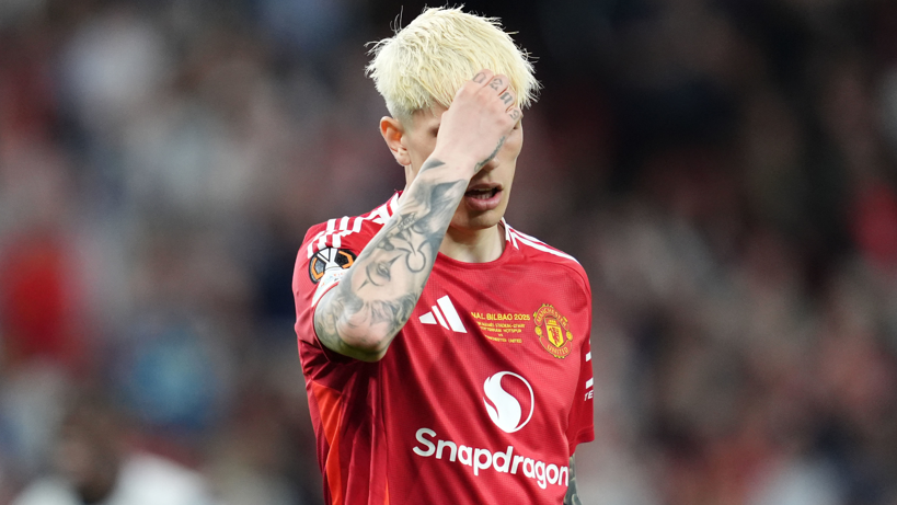 Manchester United's Alejandro Garnacho reacts during his team's Europa League final defeat to Tottenham