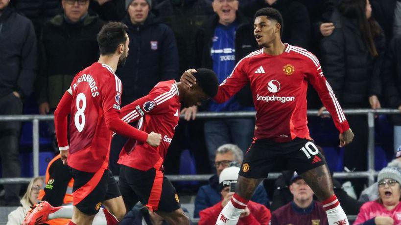 Marcus Rashford celebrates scoring against Ipswich Town