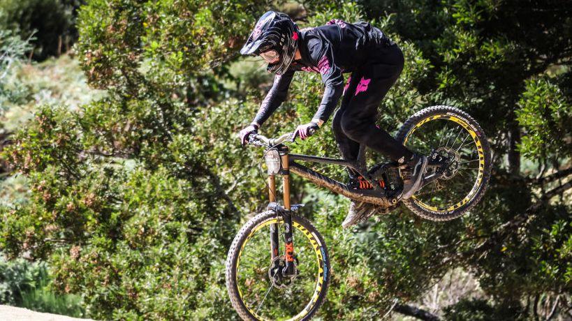 Kaos Seagrave in action in the finals at Red Bull Hardline, Tasmania