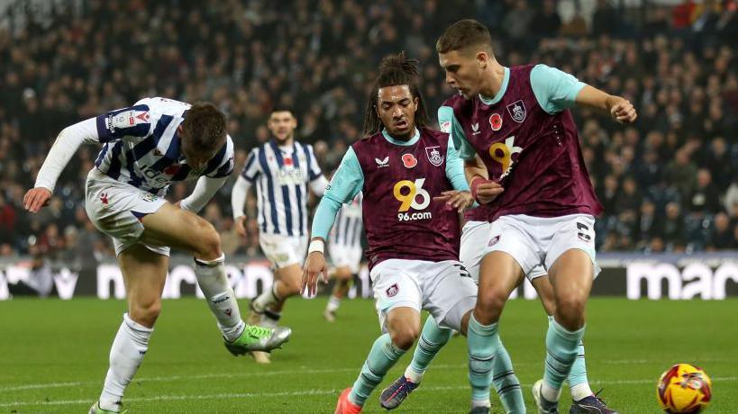 Recalled West Bromwich Albion winger Tom Fellows fires a shot against Burnley