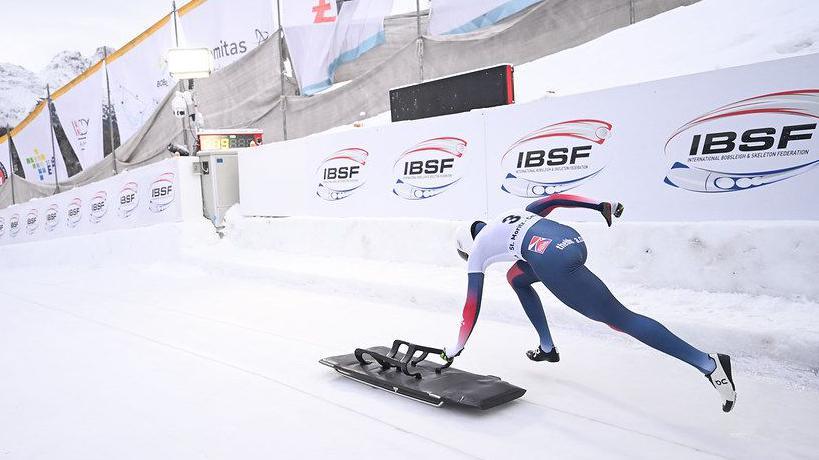 Tabby Stoecker in action at the skeleton IBSF World Cup in St Moritz.