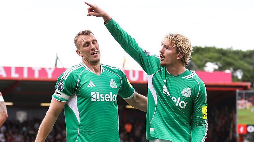 Dan Burn and Nick Woltemade during the Premier League match between Bournemouth and Newcastle United at Vitality Stadium on 21 September, 2025