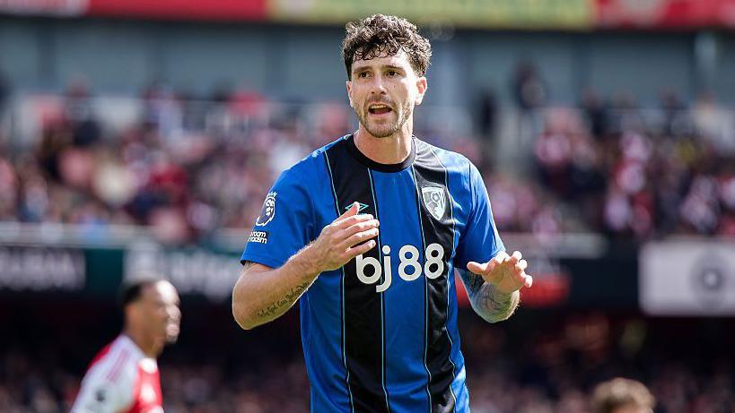 Marcos Senesi reacts to an incident on the pitch in the win at Arsenal