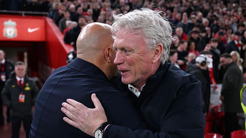Everton manager David Moyes and Liverpool boss Arne Slot