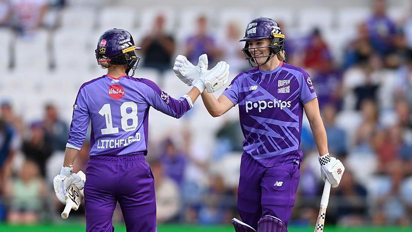 Phoebe Litchfield (left) batting with Annabel Sutherland for Northern Superchargers
