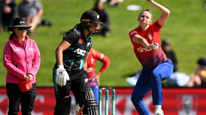 England bowler Lauren Filer in action