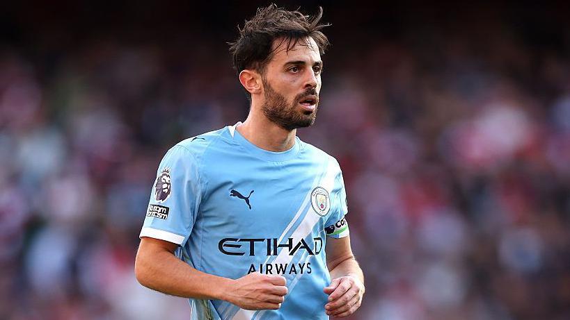 Bernardo Silva playing for Manchester City, wearing the captain's armband