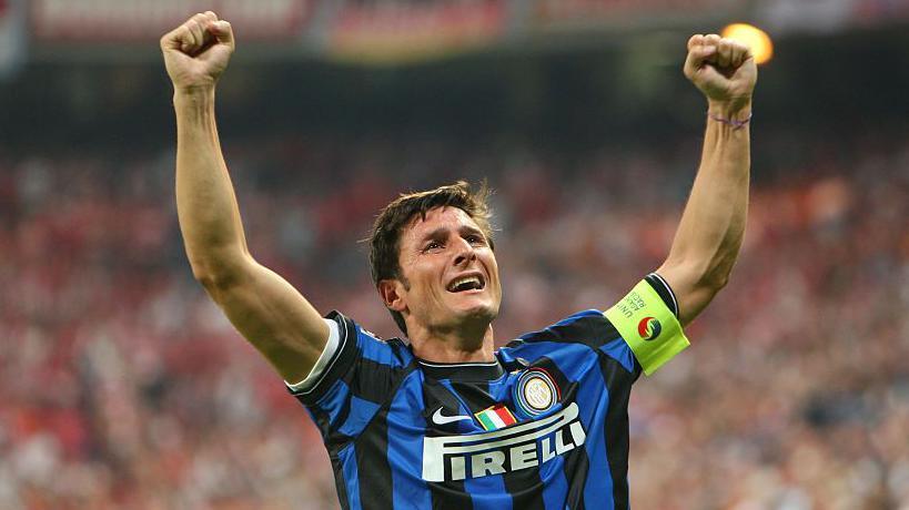 Javier Zanetti celebrates winning the Champions League with Inter Milan in 2010