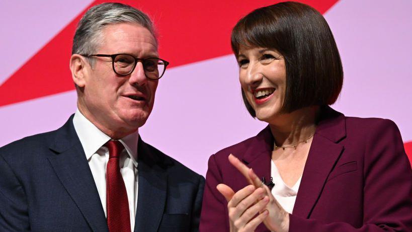 Prime Minister Keir Starmer and Chancellor of the Exchequer, Rachel Reeves seen on stage during the Labour Party Conference 2024