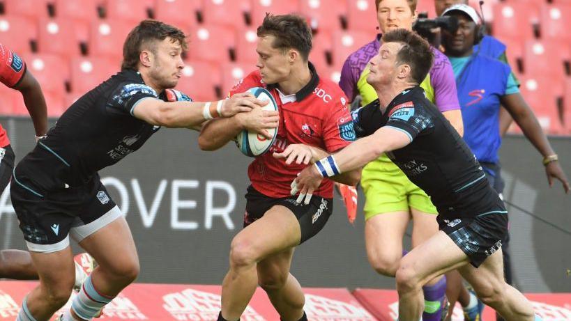 Match action from Lions versus Glasgow Warriors