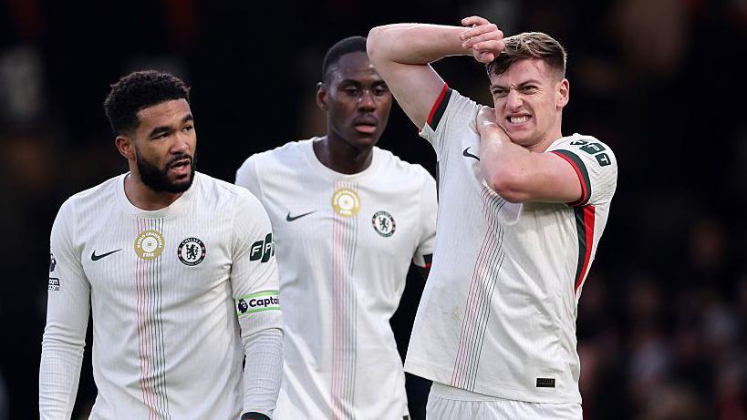 Chelsea striker Liam Delap holds his shoulder and winces in 0-0 draw with Bournemouth