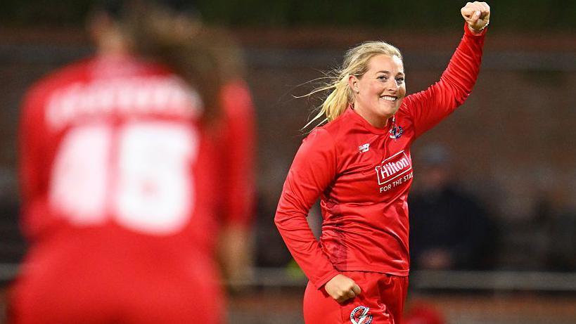 Sophie Ecclestone celebrates a wicket for Lancashire