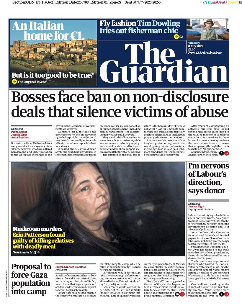 "Bosses face ban on non-disclosure deals that silence victims of abuse," is the headline on the front page of the Guardian