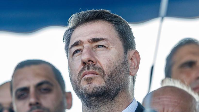 The president of PASOK Greek party, Nikos Androulakis, attending the memorial service in Nicosia, Cyprus, on July 20, 2024