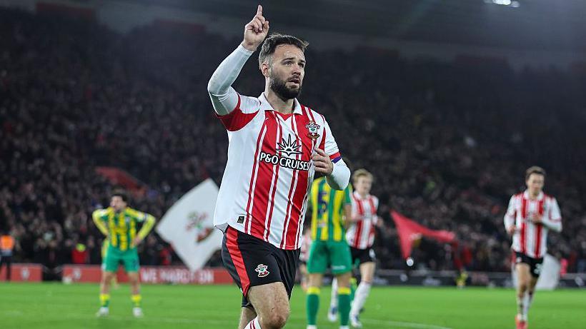 Adam Armstrong celebrates scoring for Southampton against West Brom