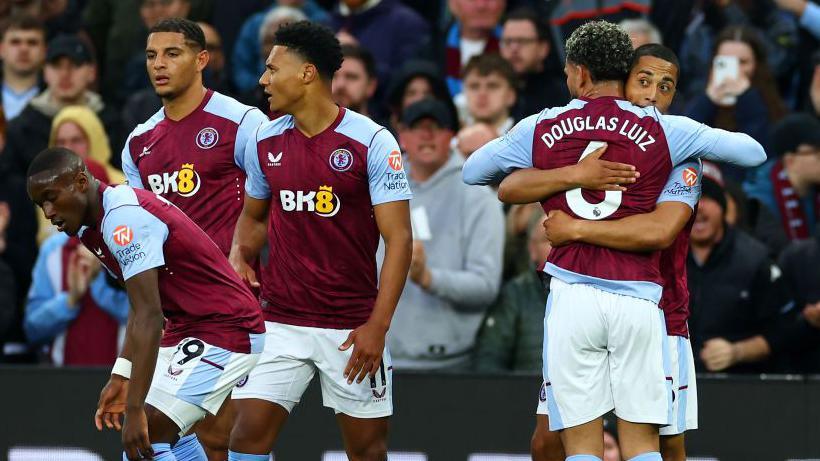 Aston Villa celebrate on a night of drama at Villa Park