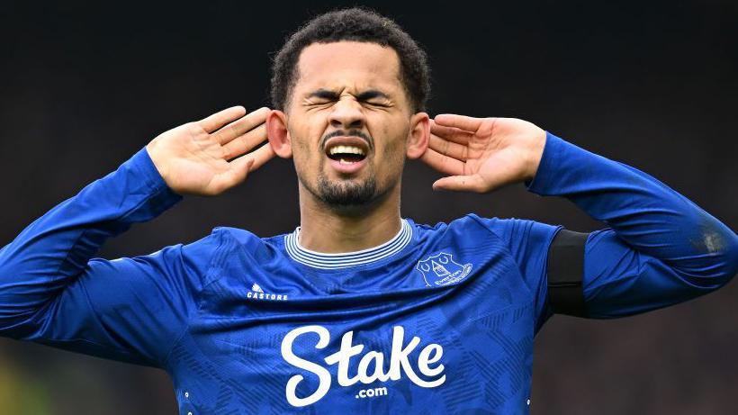 Everton's Iliman Ndiaye takes the acclaim after scoring a brilliant solo goal against Tottenham at Goodison Park