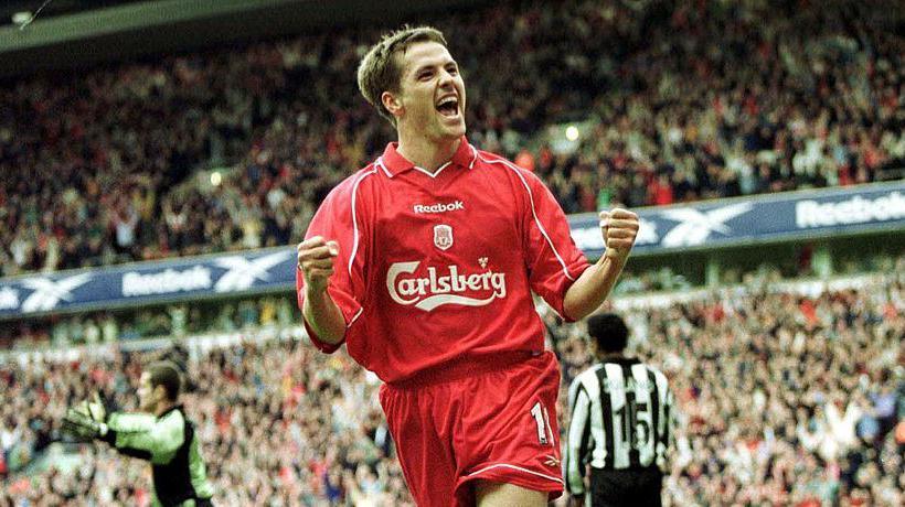 Michael Owen celebrates scoring for Liverpool against Newcastle