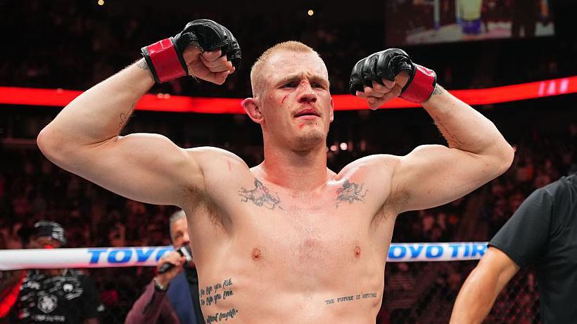 Ian Machado Garry celebrates after beating Carlos Prates at UFC Fight Night in Kansas City, Missouri