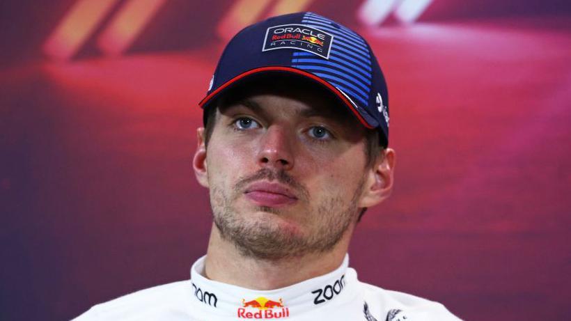 Max Verstappen pictured at a Singapore Grand Prix news conference