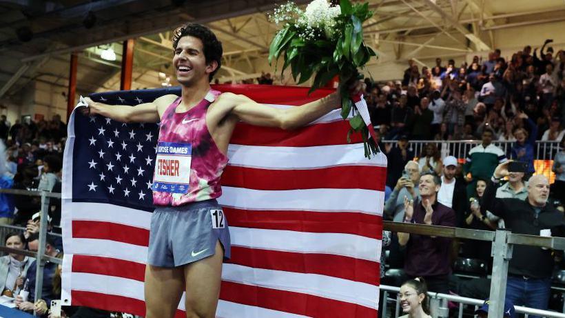 Grant Fisher after breaking the 3,000m world record in New York last week