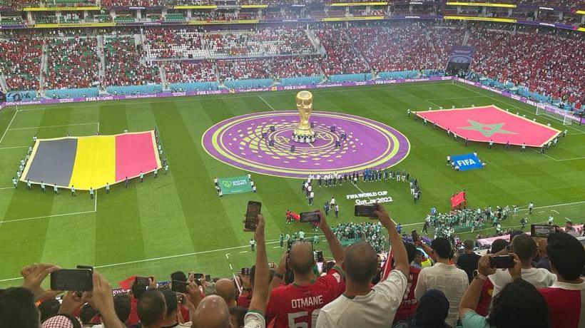 Fans in the stadium for the Belgium vs Morocco game 