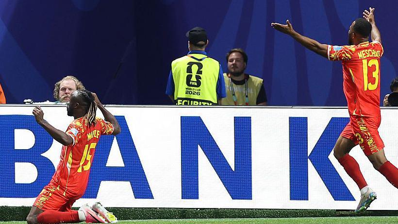 Fiston Mayele celebrates scoring for DR Congo