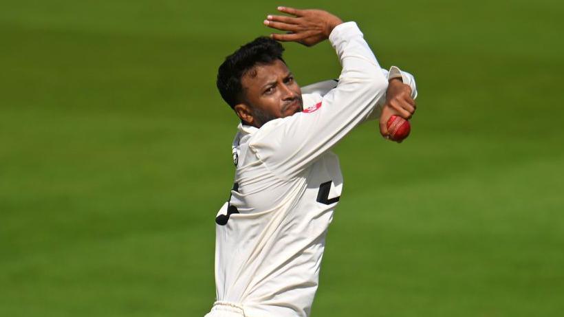 Shakib Al Hasan bowling in Surrey's defeat to Somerset