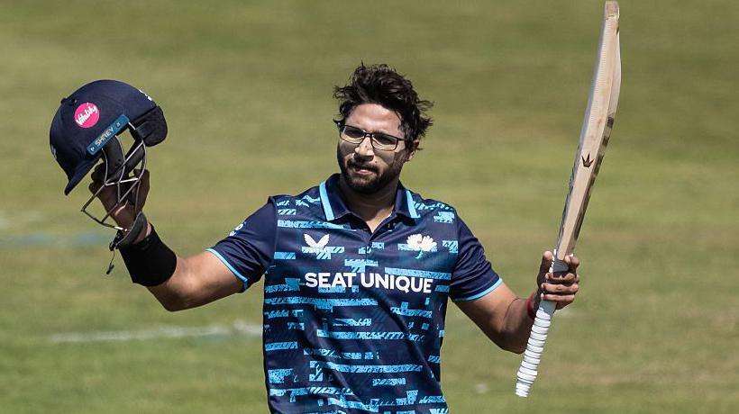 Imam-ul-Haq celebrates reaching fifty for Yorkshire away to Northamptonshire in the One-Day Cup