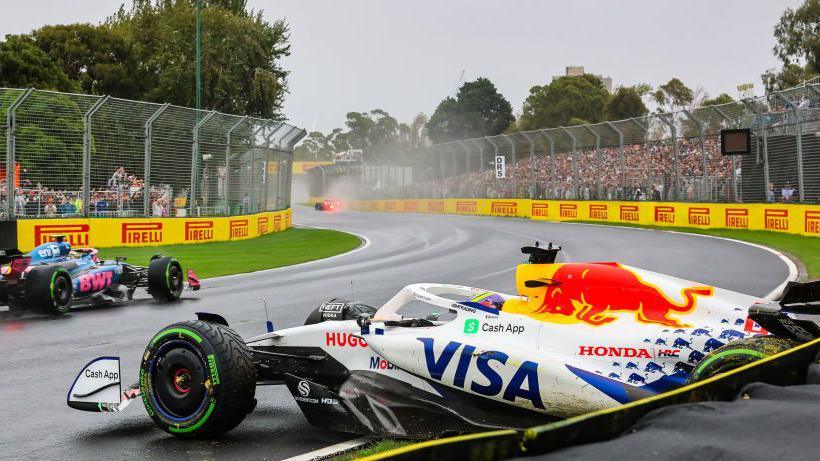  Isack Hadjar in the wall after crashing out at the Australian Grand Prix