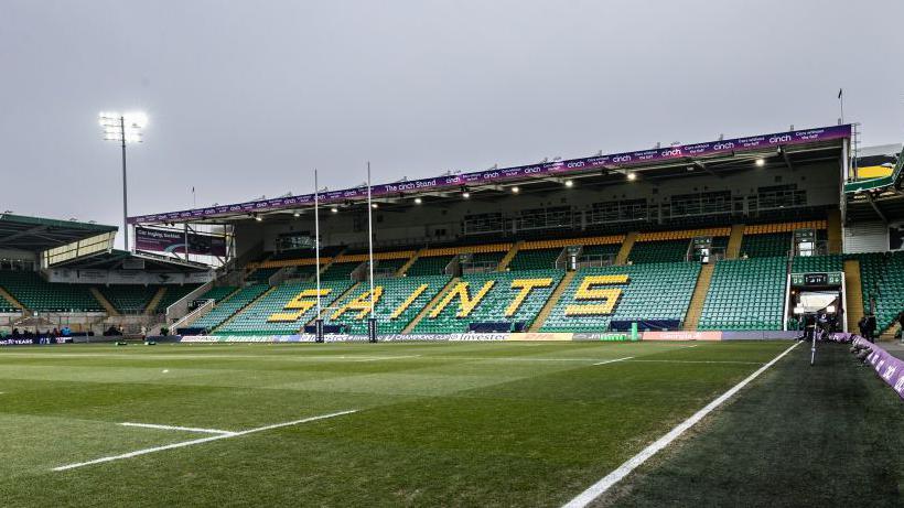 General view of Northampton Saints' home of Franklin's Gardens in the evening with floodlights on