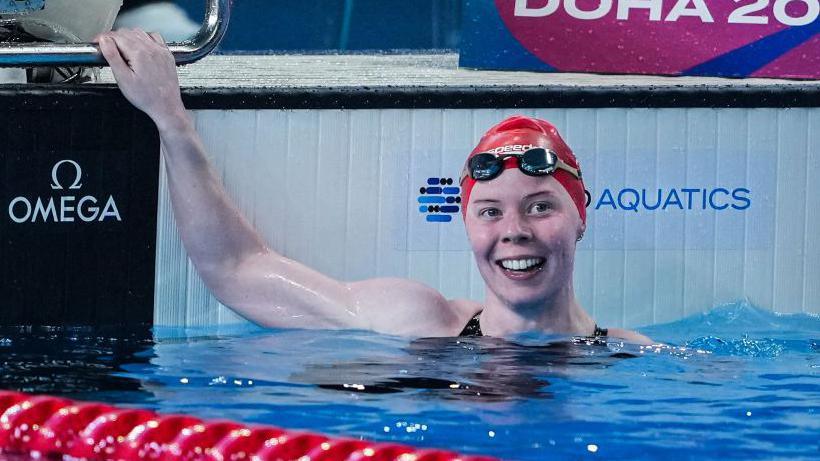 Laura Stephens smiling after winning gold