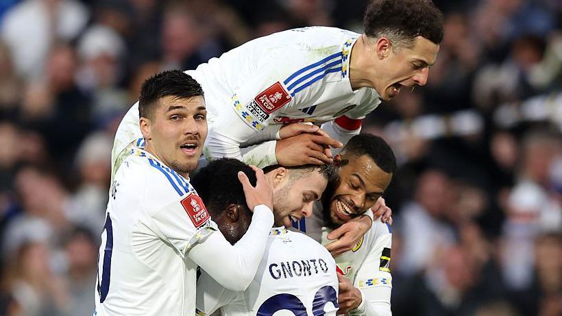 Leeds players celebrate against Norwich