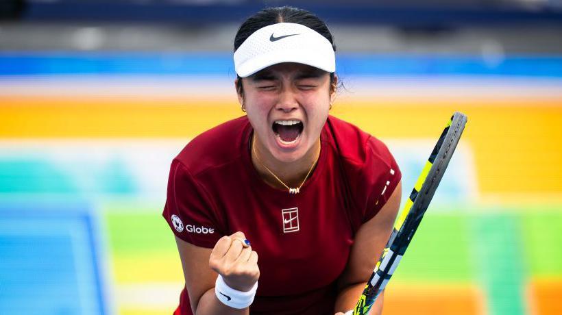 Alexandra Eala roaring with delight after her win over Madison Keys