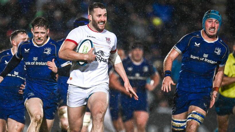 Stuart McCloskey sprints with the ball against Leinster