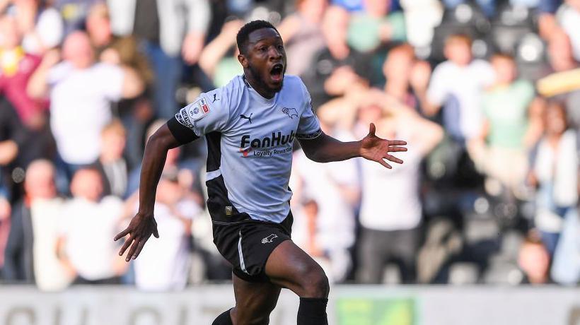 Ebou Adams with his mouth wide open after missing an open goal against Cardiff City