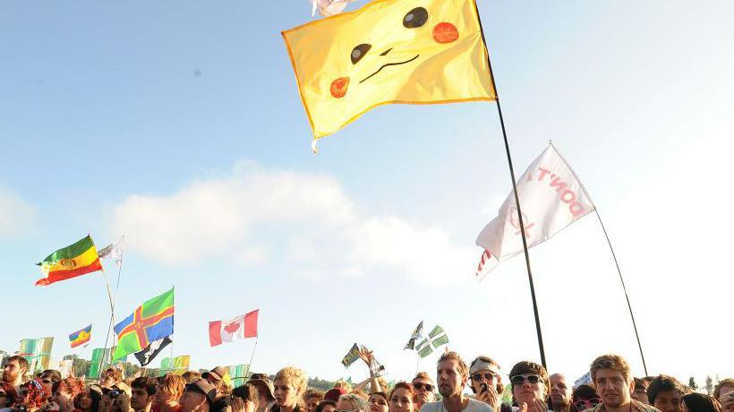 pikachu flag at glastonbury festival