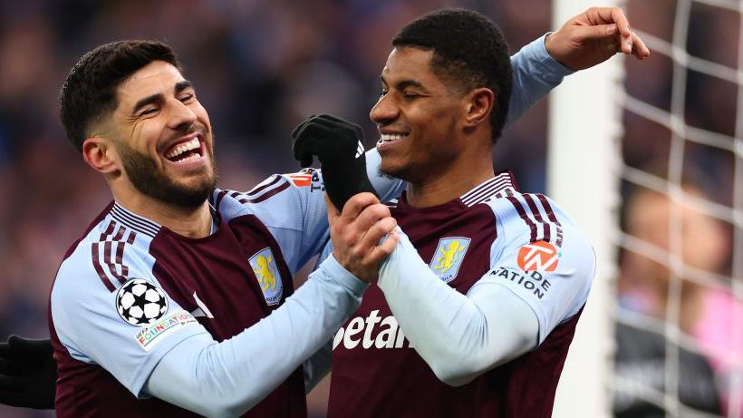 Marcus Rashford (right) is enjoying a revival in form and fortune on loan at Aston Villa