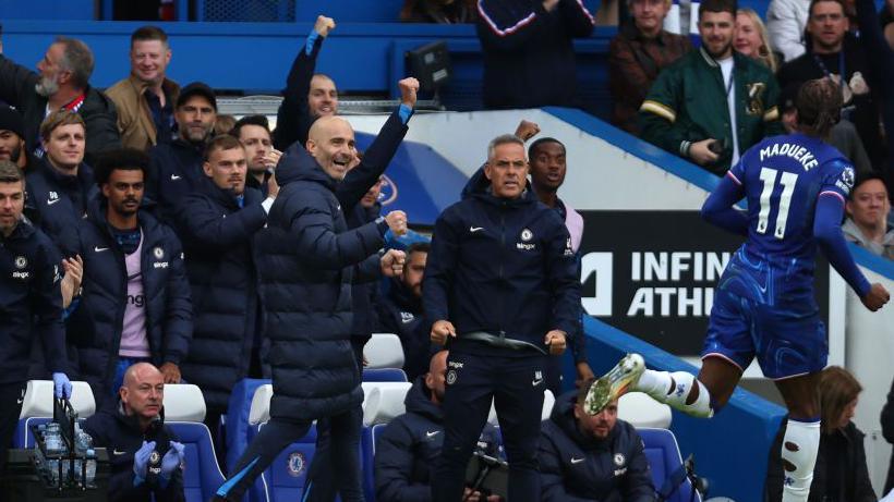 Enzo Maresca celebrates a Chelsea goal