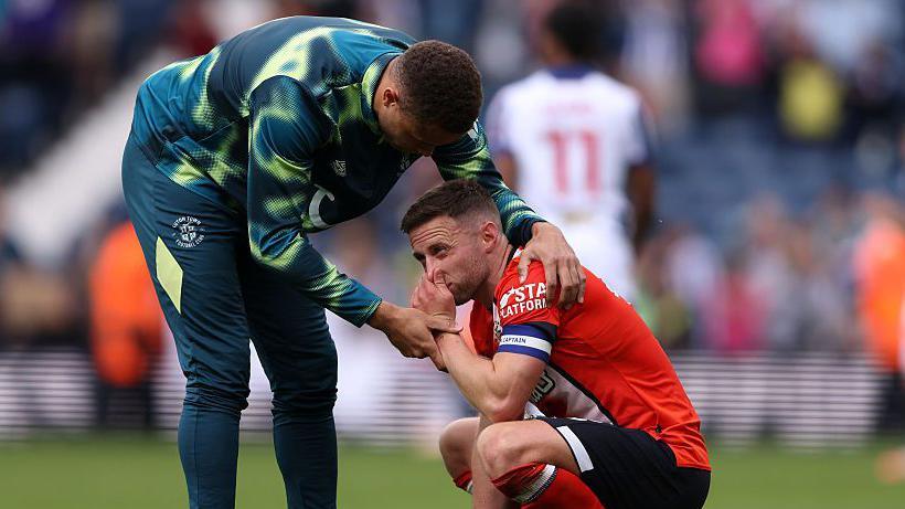 Carlton Morris and Jordan Clark after the final whistle against West Brom