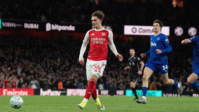 Max Dowman scoring for Arsenal against Everton