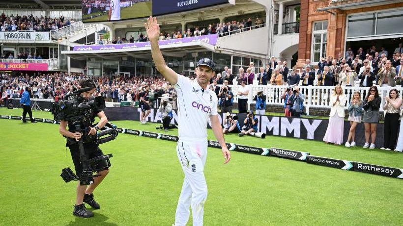 James Anderson walks off for the final time in his last appearance as an England Test cricketer