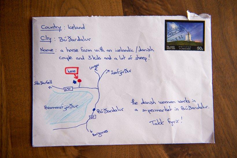 Envelope with hand-drawn map