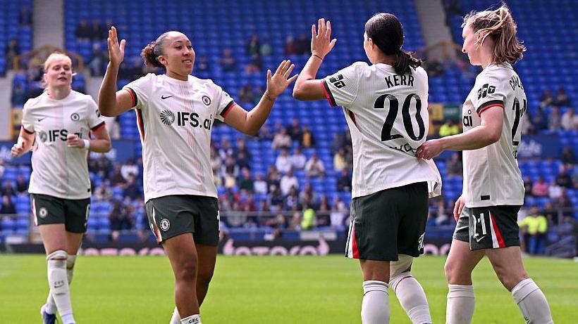 Chelsea players Lauren James and Sam Kerr celebrate goal