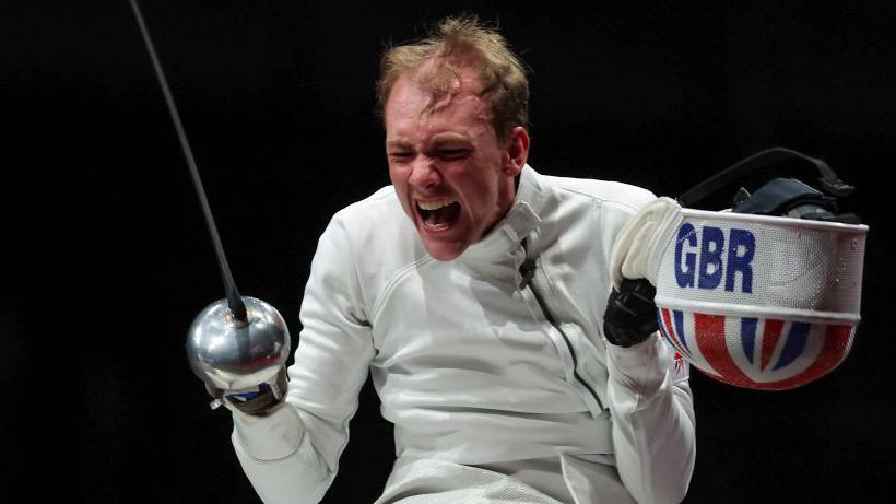 Piers Gilliver celebrates his gold medal in Tokyo