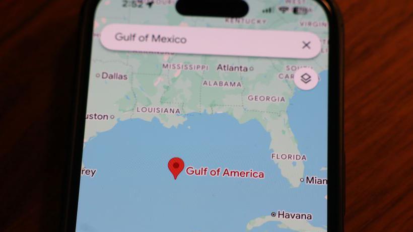 A map that labels the Gulf of Mexico to the Gulf of America