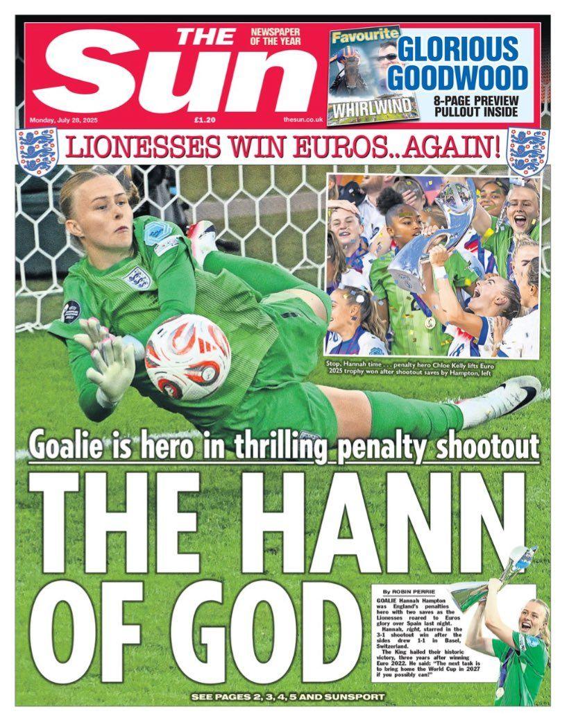 The headline on the front page of the Sun reads: "The Hann of God".