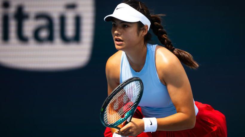 Emma Raducanu in action at the Miami Open