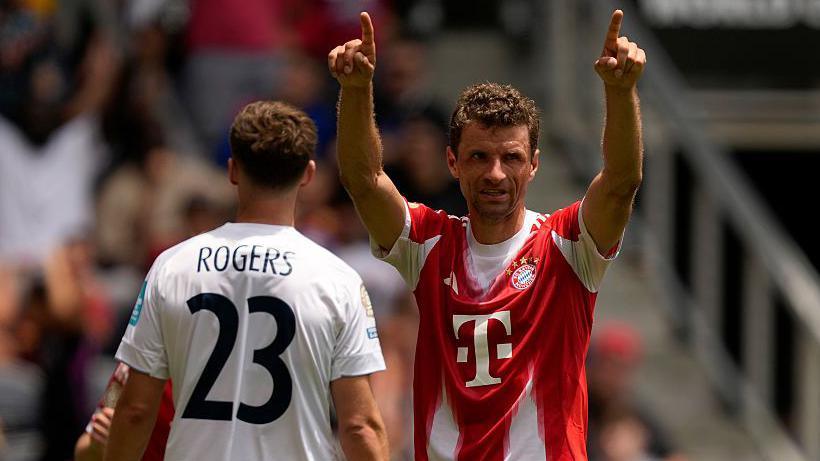 Bayern Munich's Thomas Muller celebrates after scoring in the Club World Cup against Auckland City