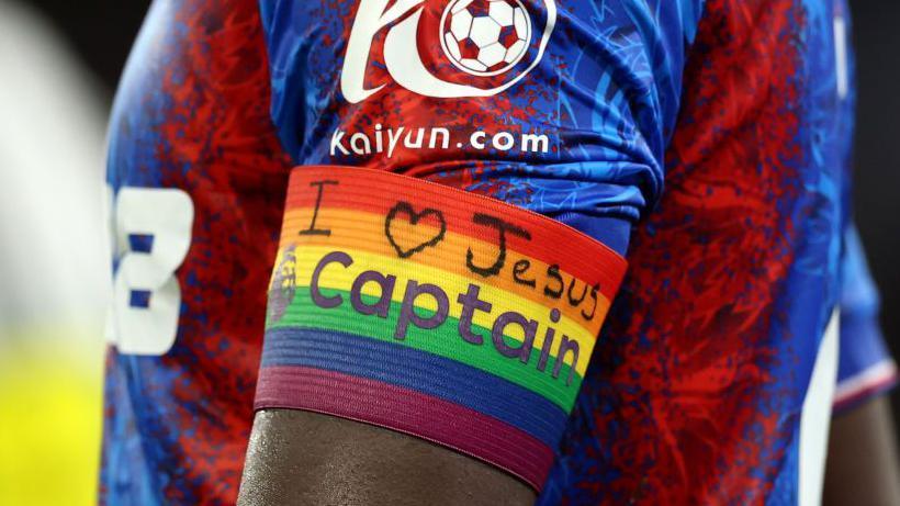 Crystal Palace captain Marc Guehi wrote 'I [heart] Jesus' on his captain's armband at the weekend